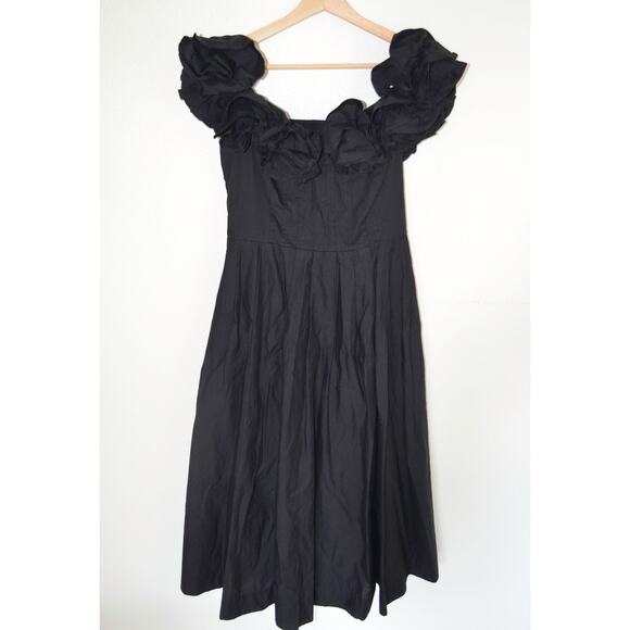 Maeve Ruffled Neckline Off Shoulder Pleated Corina Midi Dress Anthropologie - Picture 5 of 9